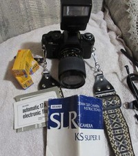 Vintage Sears KS Super II SLR Camera W/28-70mm Telephoto Lens, Case,  Flash