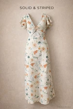 Solid & Striped Renata Floral Cutout Midi Dress Twist Front Flutter Sleeve SizeS