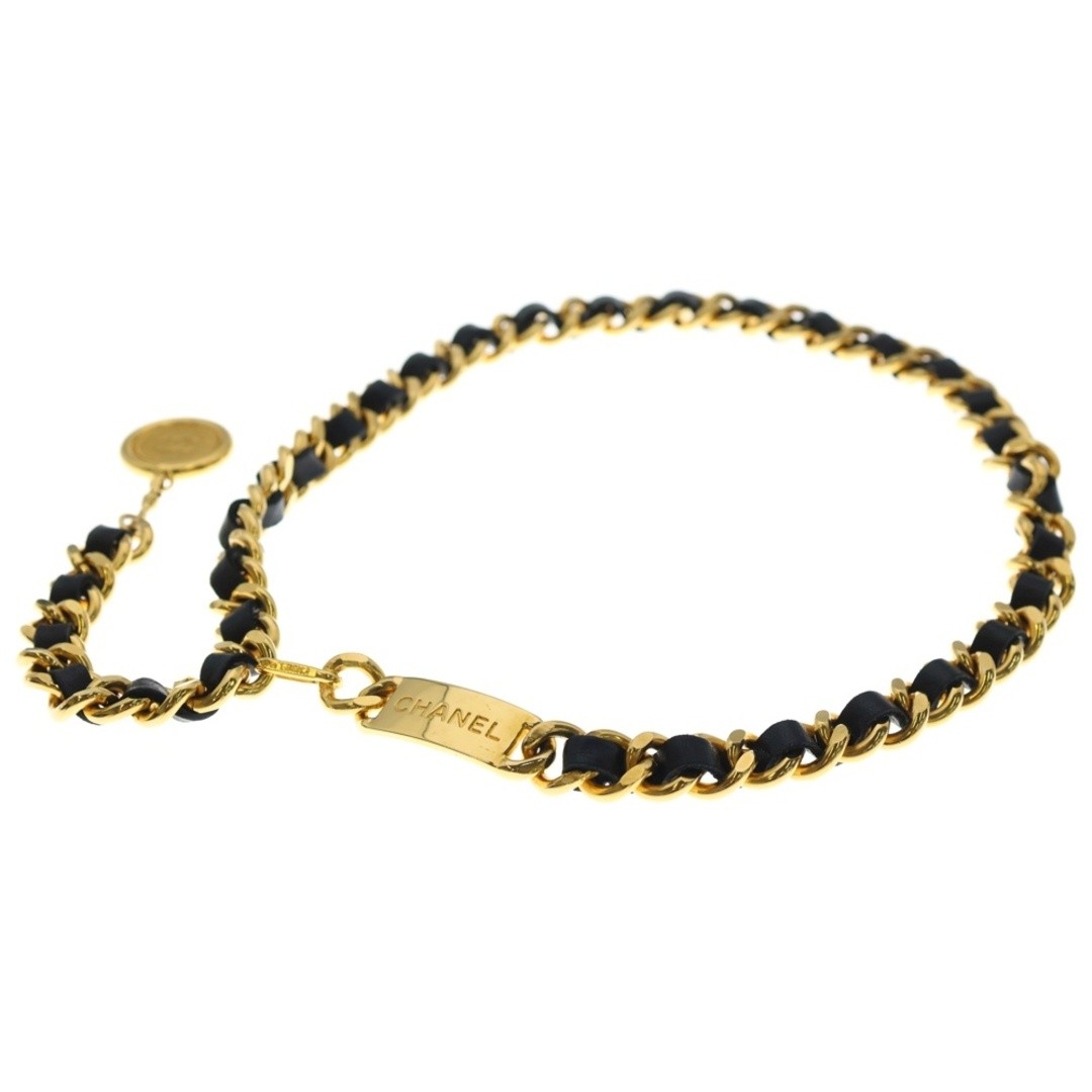 CHANEL Leather Belt Medal Motif Black X Gold Used 6524280f538c8ef48362d0d6f33854
