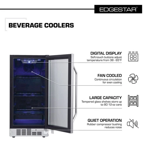 EdgeStar CBR902SG 15"W 80 Can Built-In Beverage Cooler - Stainless Steel - Picture 3 of 12