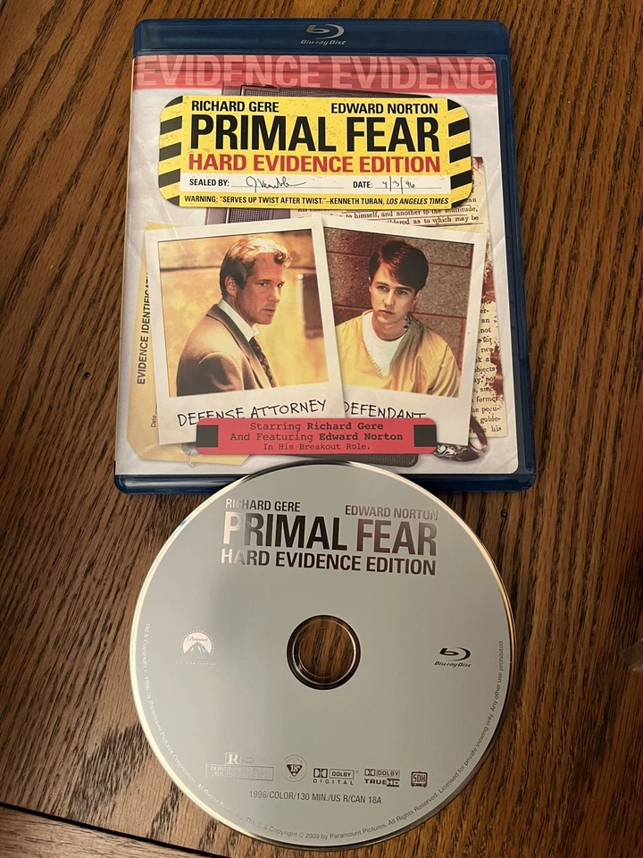 Primal Fear [Hard Evidence Edition] (Blu-ray, 1996) Region Free Gere Norton US v - Image 2 of 4