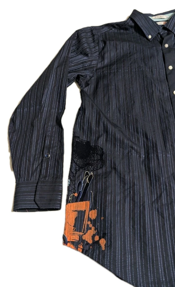 Vtg Ecko Unltd Men’s XL Navy Graffiti Button Up Shirt Y2K Rhino Mint Condition - Image 2 of 4