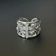 Cross-Shaped Zircon Ring, Punk-Style Openwork...