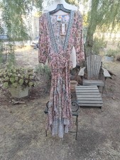 NWT Anthropologie Farm Rio Clara Wrap Maxi Dress Size XS Pink Rose Ruffle Boho