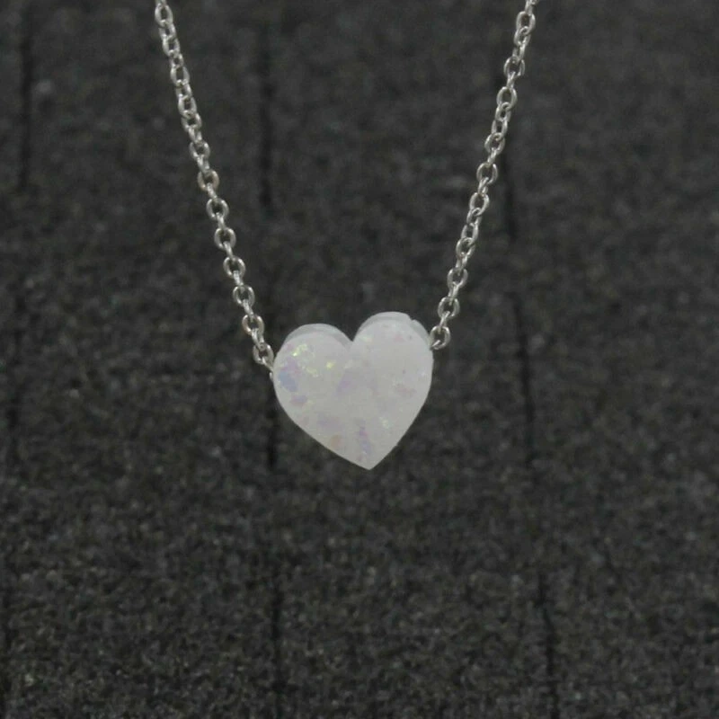 Colar pingente feminino Aolly Fashion 10 mm opala coração de amor pedra preciosa joia - Imagem 4 de 4