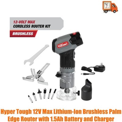 Hyper Tough 12V Max Lithium-Ion Brushless Palm Edge Router with 1.5Ah Battery an