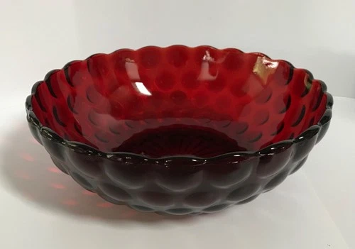 Vintage Anchor Hocking BUBBLE RUBY RED GLASS 8 1/4" Serving Bowl