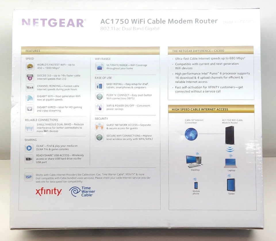 Netgear AC1750 WiFi Cable Modem Router C6300 DOCSIS 3.0 - Image 3 of 4