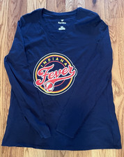 Fanatics Indiana Fever Logo Womens Long Sleeve V-Neck Shirt Navy Blue Size Large