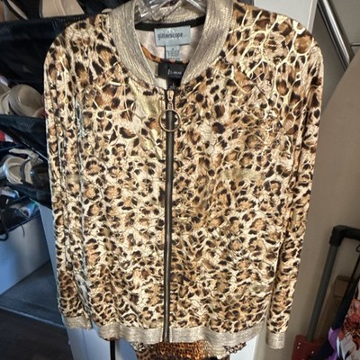 Glitterscape Metallic Animal Print Zip Jacket Women's Medium Brown Gold