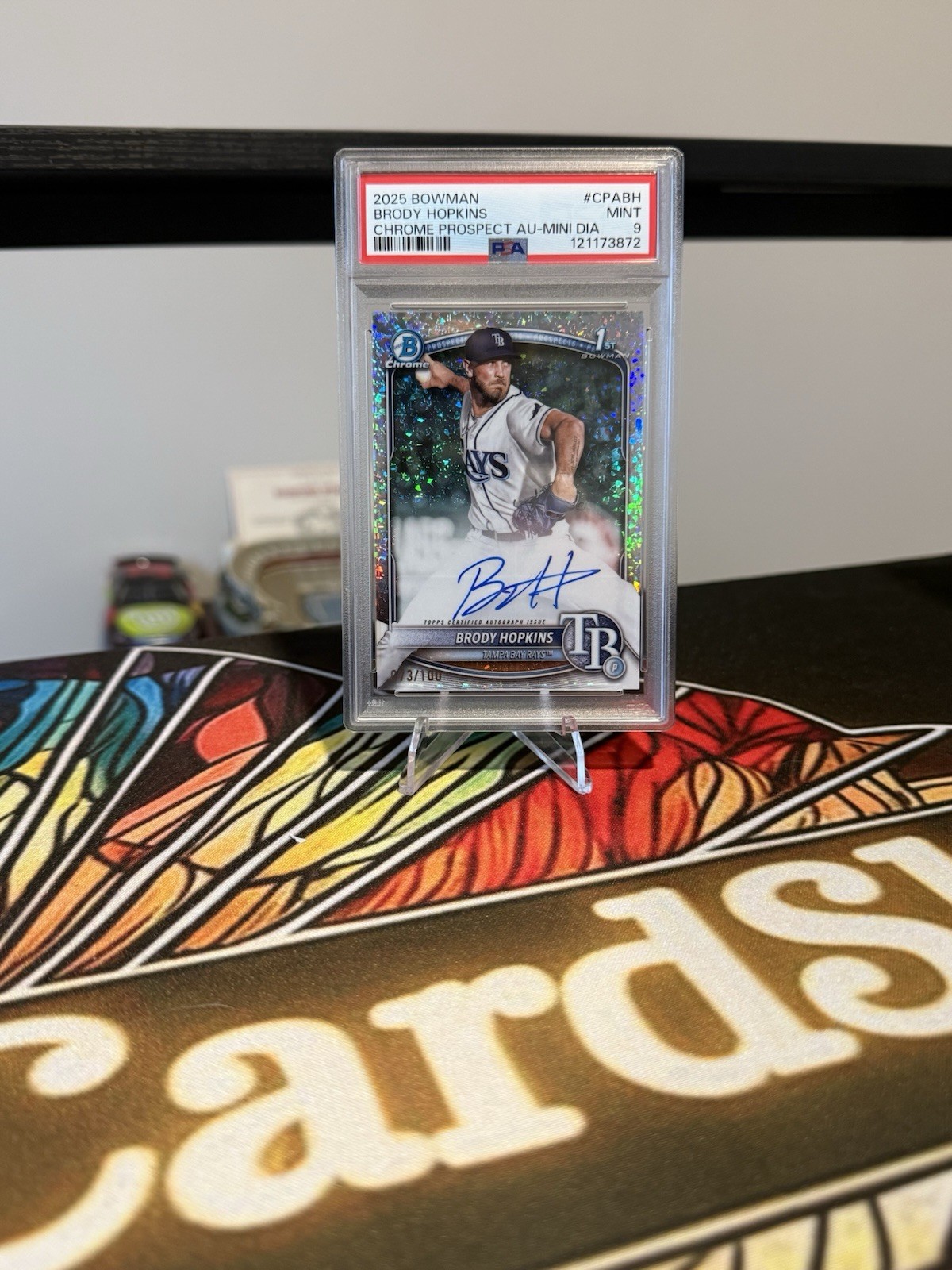 2025 Bowman Brody Hopkins Chrome Auto Mini-Diamond Refractor 1st #/100 PSA 9