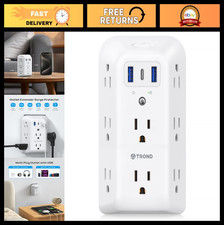 Multi Plug Outlet Extender with 3 USB Ports, 8 AC Sockets, ON/OFF Switch, Home/O