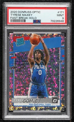 2020 Donruss Optic Rated Holo Fast Break Prizm Tyrese Maxey PSA 9 MINT Rookie RC
