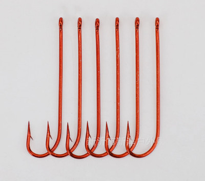 500Pcs Red Aberdeen Long Shank Hooks Light Wire Fishing Hook Live Bait Hooks