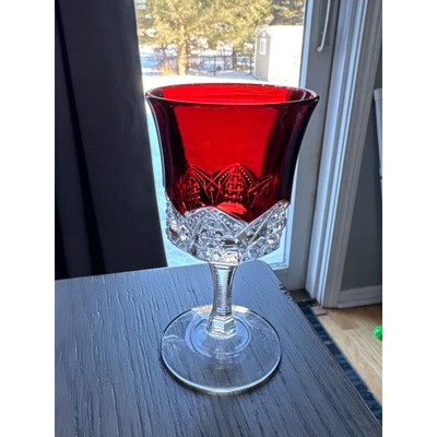 Vintage MCM Cranberry Cordial Aperitif Glass Crystal Clear Stem 4  T X 2.2  W