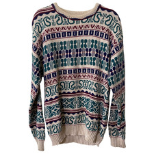 Vintage 80s 90s Mens Sweater Cotton made in USA size *Large multicolor abstract