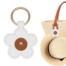 1-Pack Magnetic Hat Clip for Travel on Bag, PU Leather Flower, White