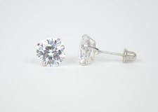 Genuine Lab Grown Diamond Stud Screw Back Earrings in 14k White Gold