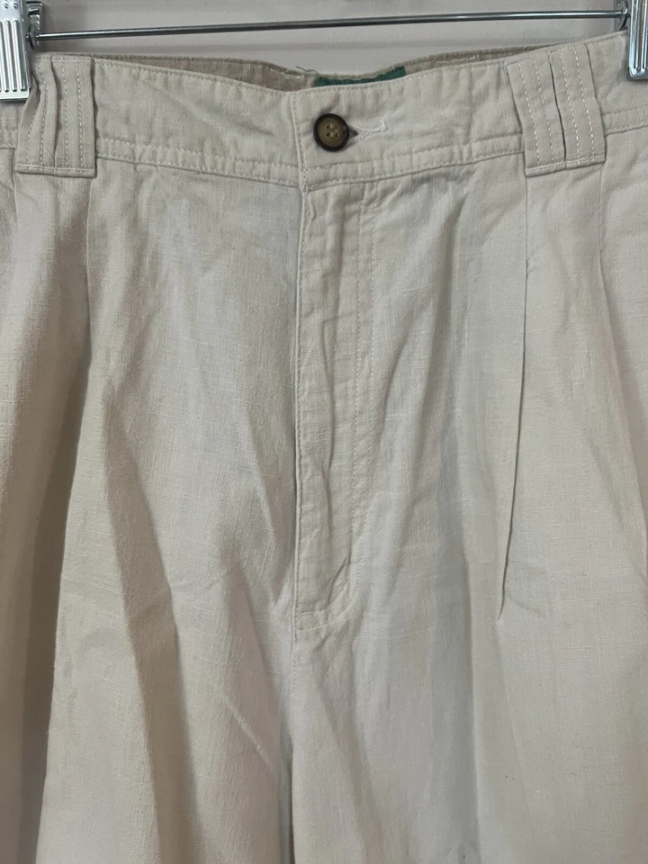 Baxter Mens Shorts Beige Tag Size 36 (36) Linen Cotton Pleated Chino Pants 8" - Image 2 of 4