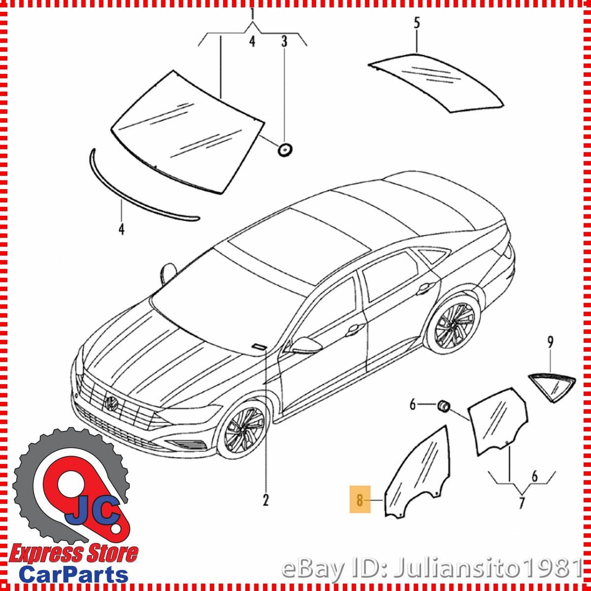 17A845202 VOLKSWAGEN GENUINE OEM JETTA FRONT RIGHT DOOR GLASS  