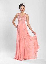 SUE WONG V-STRAP LONG BEADS EMBELLISHED BRIDESMAIDS DRESSES GOWN IN CORAL 6 US 