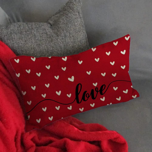 Farmhouse Valentine Pillow Cover - 12X20 Inches, Red Love Heart, Decorative Thro - Picture 3 of 12