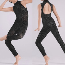 WEISSMAN Elite Dance Costume black Burnout Animal Mesh Unitard NV11636 MC