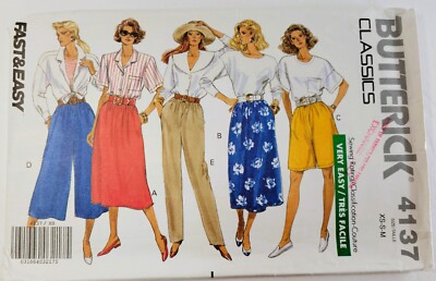 1989 Butterick Pattern 4137 Misses' Skirt Shorts Culottes Pants XS-S-M ...