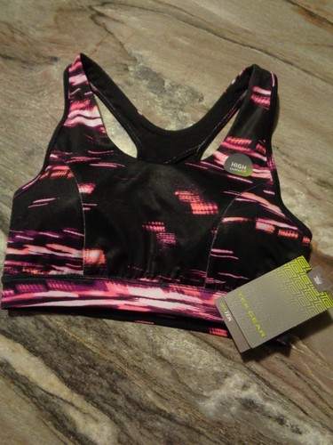 Damen Tek Gear High Impact Racerback Sport BH X-Small 28A schwarz-weiß-lila-pfirsich - Bild 1 von 12