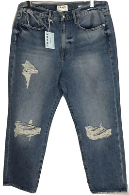Frame Women s Jeans 31 Le Stevie Crop in Blue Denim  Distressed w/Folded Pocket