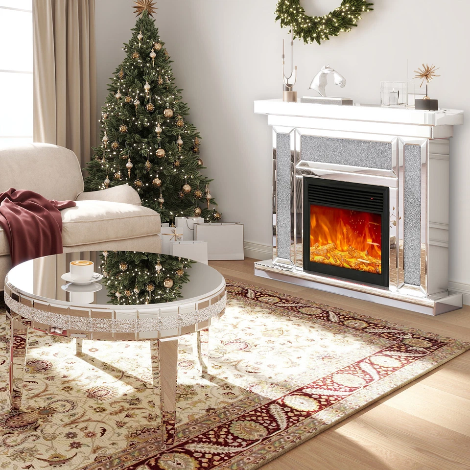 Chimenea Eléctrica 1500W Abrigo Calentador Espejo Soporte TV Llama 3D 7 Colores, Remoto Foto 2 de 4