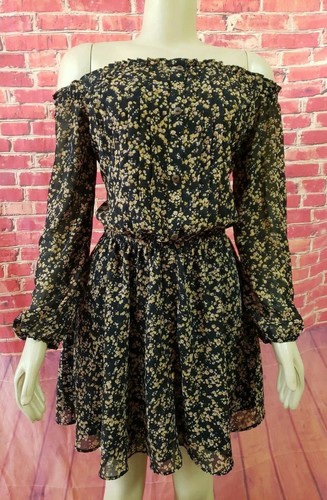 Miss Me Contemporary off the shoulder Women's Floral Black Beige Dress Size M - Picture 5 of 9