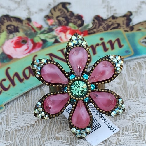 Michal Negrin Ring Pink Large Star Flower With Swarovski Crystals Colorful Gift - Picture 2 of 22