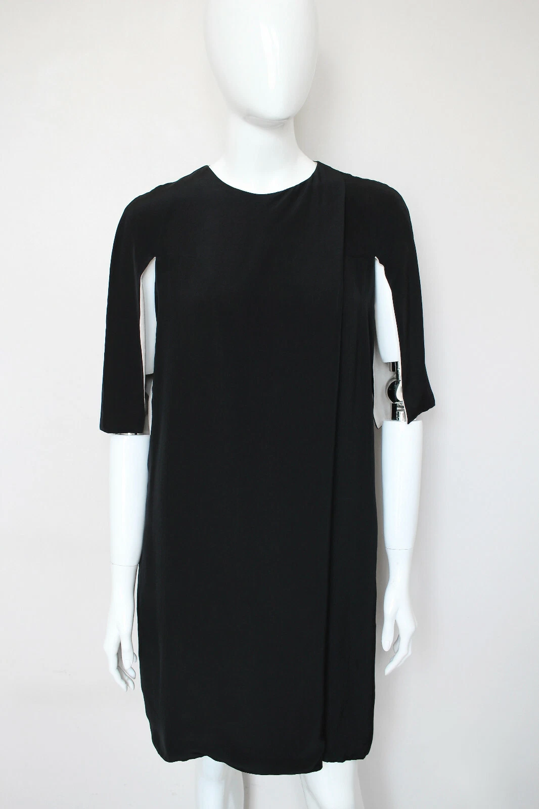 Abito corto tuta CELINE nero avorio zip maniche passerella UK10 US6 FR38 IT42