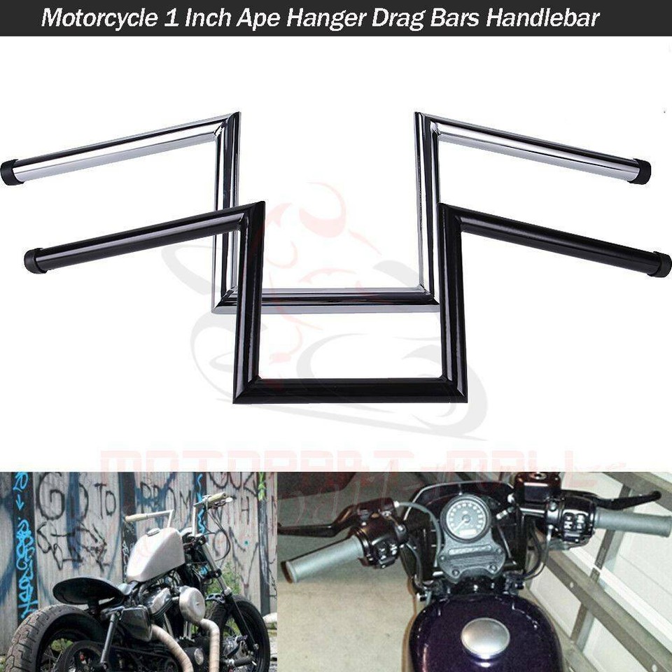 1" Motorcycle 8" & 10-1/2" Rise Ape Hanger Handlebars Z-Bar Drag Bars ...