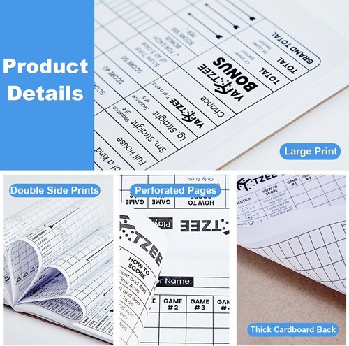 Yahtzee Score Pads Perforated: 120 Easy Tear Off, Large Print Yahtzee Score Pads - Picture 5 of 6