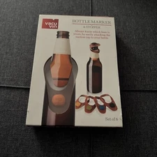 Vacu Vin Bottle Marker & Stopper, Leather, Set of 6, Multi Colors