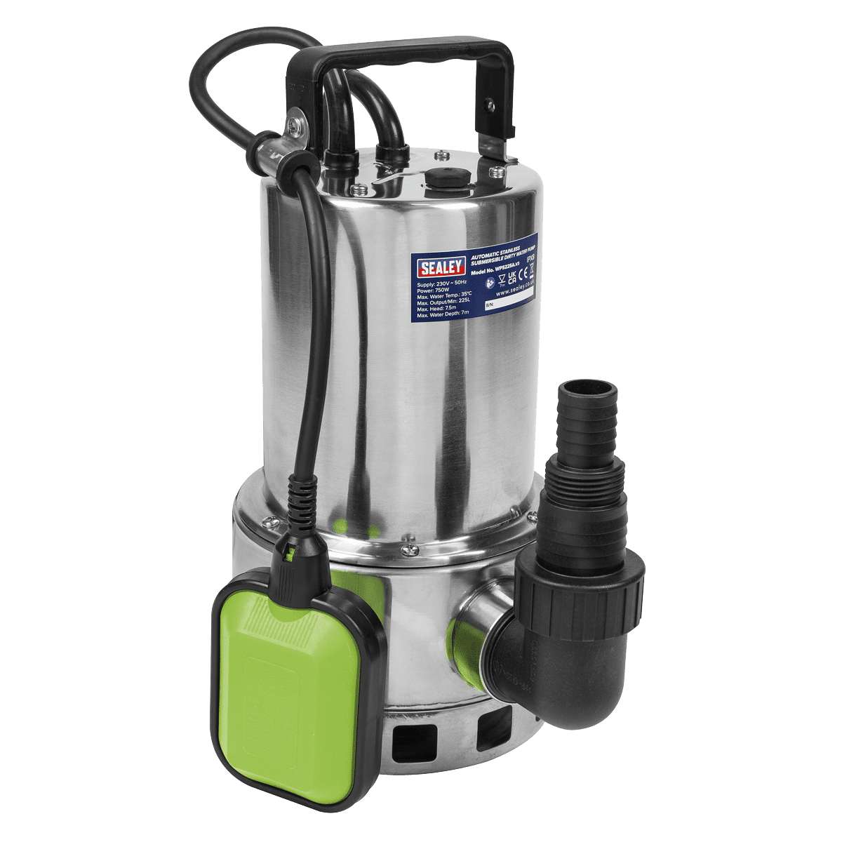 Sealey WPS225A Submersible Stainless Water Pump Automatic Dirty Water 225L/