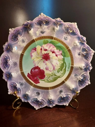 Stunning Antique MZ Austria Floral Hand Painted by R. Sheimer 10 in Plate