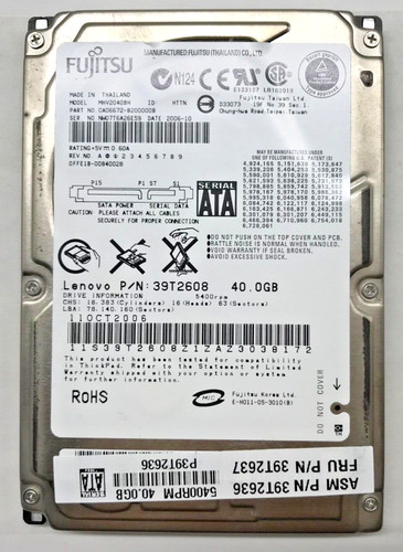 40 GB SATA NOTEBOOK FESTPLATTE FUJITSU MHY2040BH P/N:CA06672  2,5 ZOLL  #NFP671