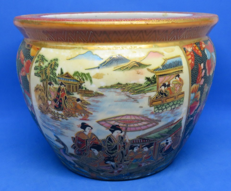 Japanese Satsuma vintage Art Deco oriental antique figural design plant