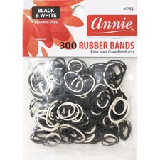 ANNIE 300 RUBBER BANDS BLACK WHITE ASSORTED SIZE 3155 ELASTIC HAIR TIE