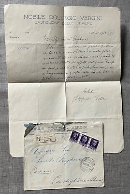 Envelope + header NOBLE COLLEGE VIRGINI -CASTIGLIONE DELLE STIVIERE 1938