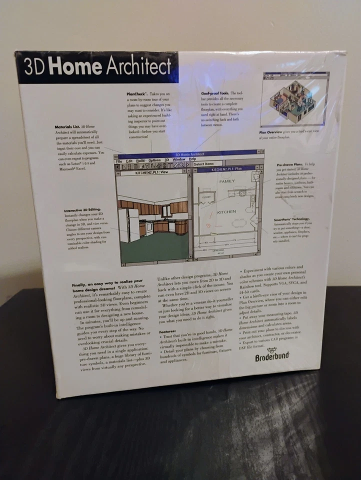 Broderbund 3D Home Architect Windows CD-ROM Big Box Sealed New - Image 2 of 4