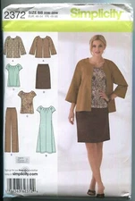 Simplicity 2372 WOMEN'S JACKET, DRESS/TOP, SKIRT & PANTS SZ 20W-28W UNCUT