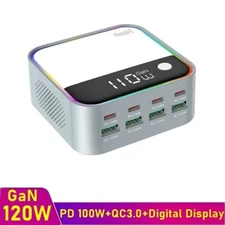 120W 8 Ports Multi USB C Charger QC 3.0 PD 100W Fast Charging Station For iPhone