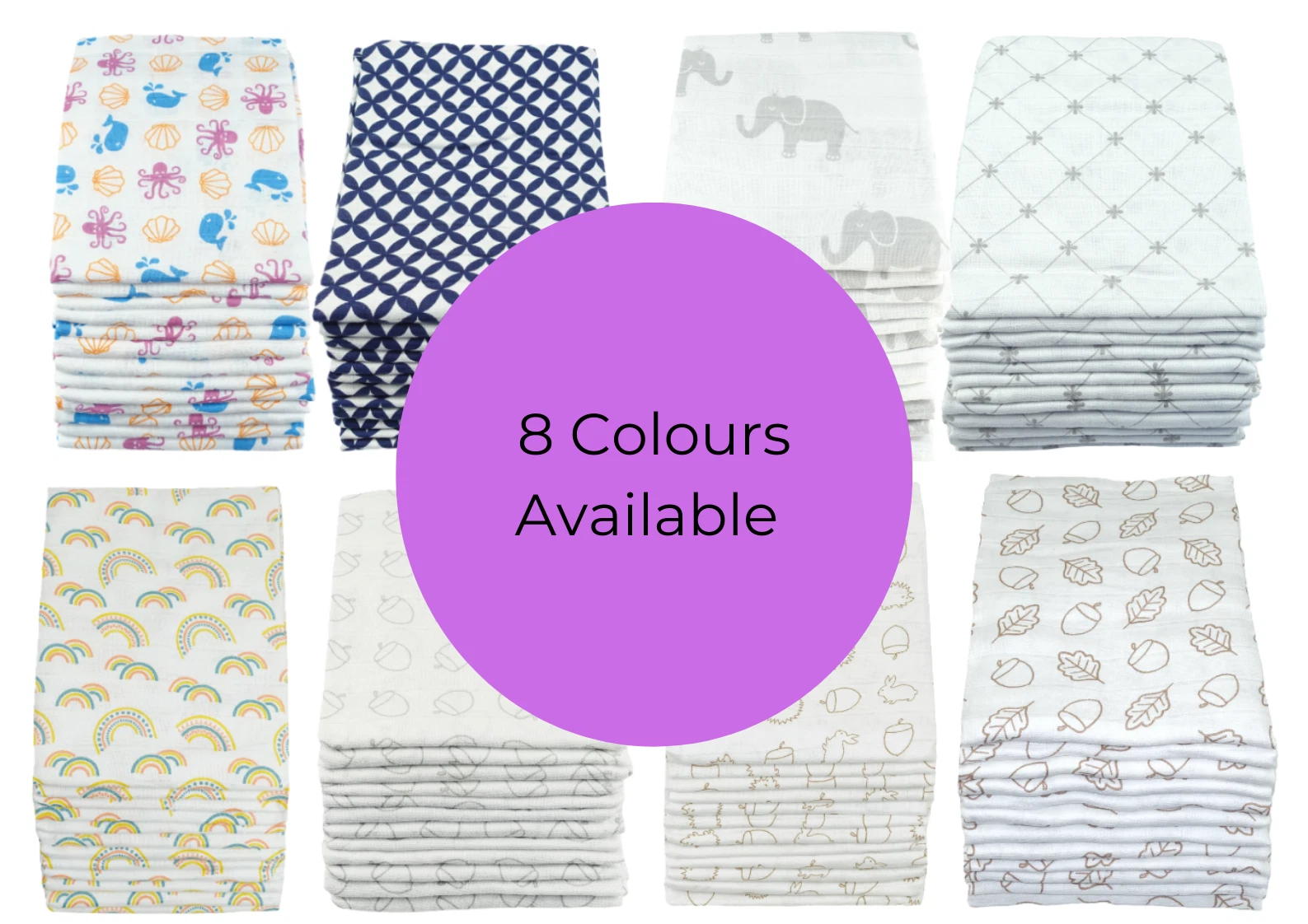 MuslinZ 12PK Baby Muslin Squares 70cms 100% Pure Soft Cotton Woodland & Rainbow
