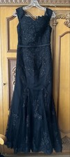 Black Embellished Lace Mermaid Prom Bridesmaid Formal Beaded Evening Gown Dress 