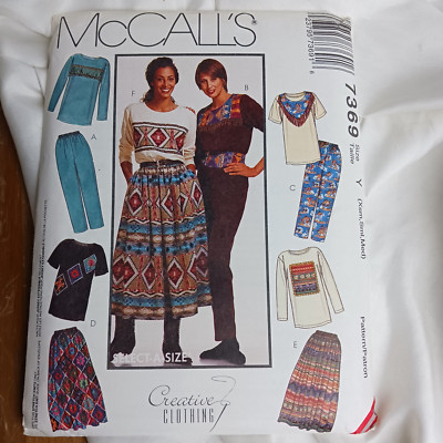 MCCALLS SEW PATTERN 7369 MISSES' TOPS, PULL ON PANTS & SKIRT SIZE XS/S/M