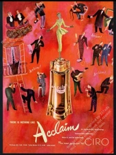 1950 Ciro Acclaim perfume bottle men in love with woman art vintage print ad